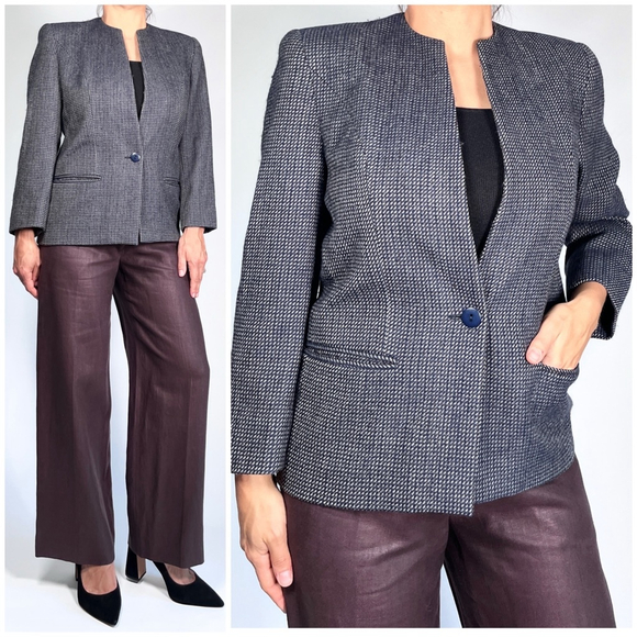 Salvatore Ferragamo Blazer Vintage Navy Blue Wool Jacket Grey - Picture 1 of 10